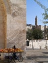 Vendor sits at the Jaffa Gate entrance to the walled Old City of Jerusalem