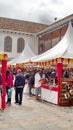 Vendor stalls in the courtyard of an historic building