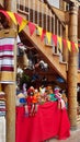 Vendor stalls in the courtyard of an historic building