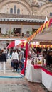 Vendor stalls in the courtyard of an historic building