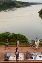 Vendor and tourists at Hito Tres Fronteras. Puerto Iguazu. Misiones. Argentina