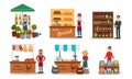 Vendors Characters Selling Farm Products Vector Illustrated Set