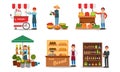 Vendors Characters Selling Products Vector Illustrated Set