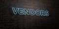 VENDORS -Realistic Neon Sign on Brick Wall background - 3D rendered royalty free stock image