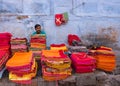 Vendors Selling clothes with vibrant colors in the blue city, Jodhpur