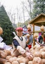 Vendors selling coconuts in a park,chengdu,china