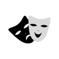 Venecian Carnival masks fun and sad isolated icon. Black and white color. Vector. Isolated Royalty Free Stock Photo