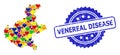 Venereal Disease Scratched Seal and Vibrant Heart Mosaic Map of Veneto Region for LGBT