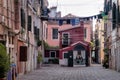 Venetian architecture: traditional neighborhood, laundry being dried on a clothes line. Venice, Italy Royalty Free Stock Photo