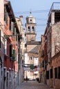 Venetian architecture: traditional neighborhood, laundry being dried on a clothes line. Venice, Italy Royalty Free Stock Photo