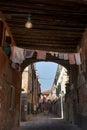 Venetian architecture: traditional alley, laundry being dried on a clothes line. Venice, Italy Royalty Free Stock Photo