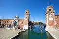 Venetian Arsenal with canal in Venice, Italy