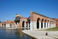 Venetian Arsenal with docks and arcade in Venice, Italy