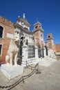 Venetian Arsenal gate and walls with statues in Venice, Italy Royalty Free Stock Photo