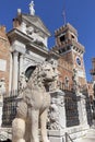 Venetian Arsenal, old shipyard, stone lion, Venice, Italy Royalty Free Stock Photo