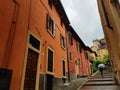 Venetian arsenal with wooden bridge under cloudy sky