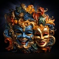 venetian blue and gold carnival mask, isolated on a black background Royalty Free Stock Photo