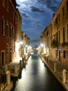 Venetian canal Rio de la Fornace at night in Venice, Italy Royalty Free Stock Photo