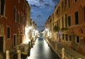 Venetian canal Rio de la Fornace at night in Venice, Italy.