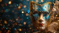 Venetian Carnival Mask with Bokeh Lights and Confetti on Defocused Background - Masquerade Disguise Royalty Free Stock Photo