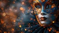 Venetian Carnival Mask with Bokeh Lights and Confetti on Defocused Background - Masquerade Disguise Royalty Free Stock Photo