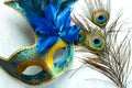 Venetian carnival mask and peacock feathers. Carnival celebration concept Royalty Free Stock Photo