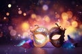 Venetian carnival mask with shiny lights and a defocused bokeh created with generative AI technology Royalty Free Stock Photo