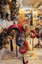 Venetian carnival mask. Street shopping. Famous souvenir. Italian market. Italy, Venice