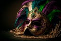 Venetian carnival masks and beads decoration. Mardi gras background.