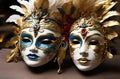 Venetian carnival masks with feathers and gold ornaments Royalty Free Stock Photo