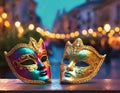 Venetian carnival masks on the street in Venice Royalty Free Stock Photo