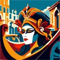 Venetian carnival in Venice, Italy. Vector illustration. AI generated