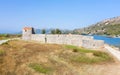 The Venetian castle. Butrint National Park and Museum-Reserve. Vivari Strait. Albania. Vlora. View from above. Drone shooting Royalty Free Stock Photo