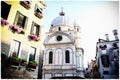 The Venetian churches. Facades, frontons, roofs and belfries Royalty Free Stock Photo