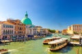 Venetian cityscape with yachts and vaporettos sailing Grand Canal
