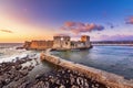 The Venetian Fortress of Methoni at sunset in Peloponnese, Messenia. Royalty Free Stock Photo