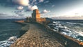 The Venetian Fortress of Methoni at sunset in Peloponnese, Messenia. Royalty Free Stock Photo