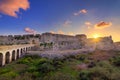 The Venetian Fortress of Methoni at sunset in Peloponnese, Messenia. Royalty Free Stock Photo