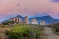 The Venetian Fortress of Methoni at sunset in Peloponnese, Messenia. Royalty Free Stock Photo