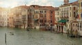 Venetian gondola and boats in big canal waters of Venice Italy Royalty Free Stock Photo