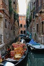 Venetian gondola staying at the canal. Royalty Free Stock Photo