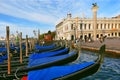 Venetian gondolas moored near San Marco Square in Venice