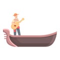 Venetian gondolier icon cartoon vector. Gondola boat