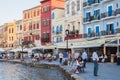 Venetian harbor of Chania with restaurants and cafes, Crete, Gre