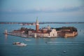 Venetian lagoon with ships and San Giorgio Maggiore aerial view Royalty Free Stock Photo