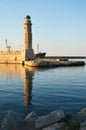 Venetian lighthouse. View of Venetian harbour of Rethymnon Crete, Greece