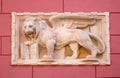 Venetian lion detail on the wall on the historic house in Novigrad, Croatia