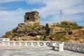 Venetian Lower Castle at Andros island Cyclades Greece. View of fort ruins from Rivas Square, Chora