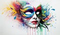 Venetian Mask Carnival Colorful Splash Art Masquerade Mardi Gars Banner on White Backdrop Generative AI Technology Royalty Free Stock Photo