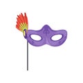 Venetian mask with feathers, masquerade decorative element cartoon vector Illustration on a white background